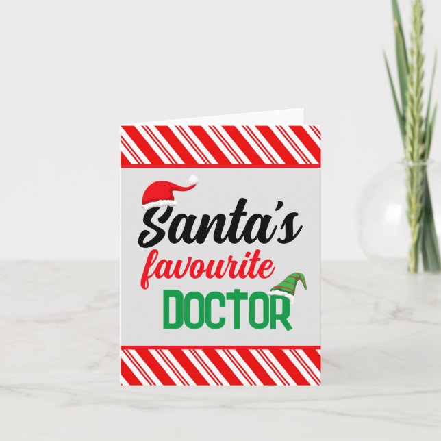 Santa's favourite doctor Christmas elf hat funny Card (Front)