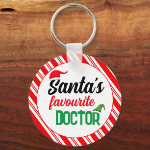 Santa's favourite doctor Christmas elf hat funny Keychain
