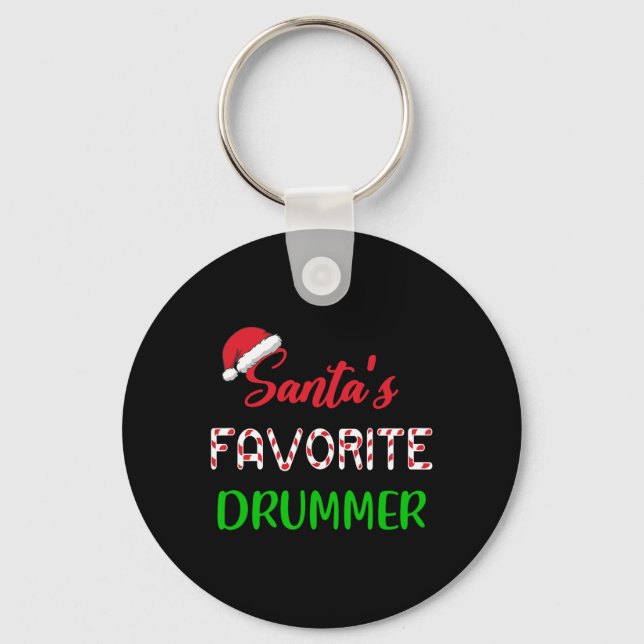 Santas Favourite Drummer Gift Fun Drum Christmas P Keychain (Front)