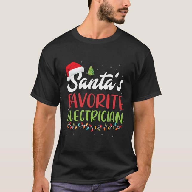 Santa's Favourite Electrician Christmas Santa Hat T-Shirt (Front)