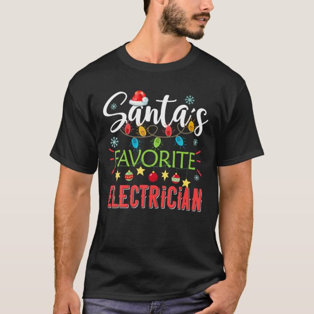 Santa's Favourite Electrician Xmas Light Santa Hat T-Shirt (Front)