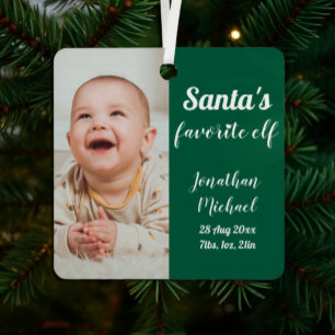 Santa's Favourite Elf Baby Christmas Metal Ornament