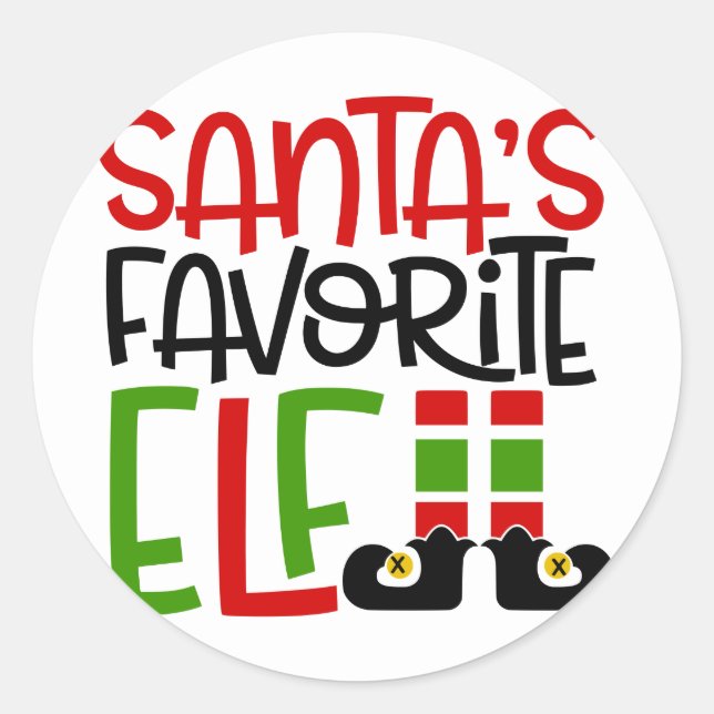 Santa's Favourite Elf Christmas Holiday Family Fun Classic Round Sticker (Front)