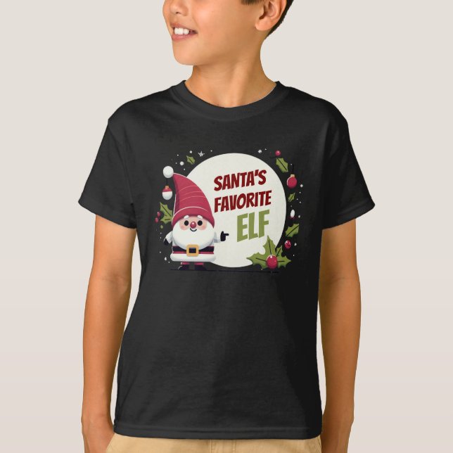 Santa's favourite Elf Tree panel T-Shirt (Front)