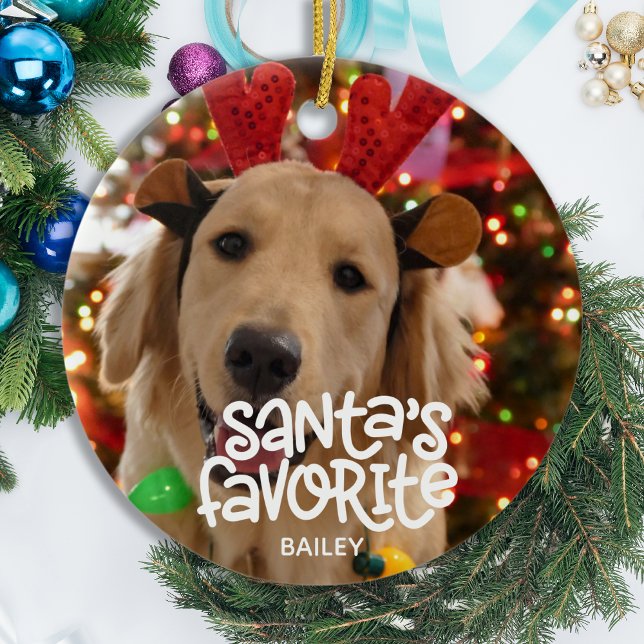 Santa's Favourite Fun Pet Christmas Puppy Dog Phot Ceramic Ornament (Creator Uploaded)
