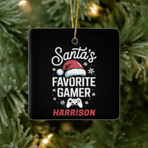 Santa's Favourite Gamer Personalized Gaming Xmas Ceramic Ornament