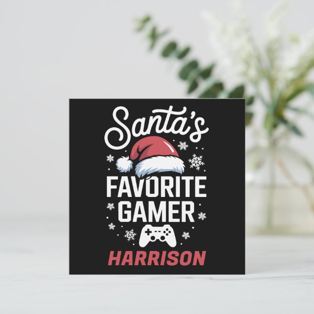 Santa's Favourite Gamer Personalized Gaming Xmas Holiday Card (Standing Front)