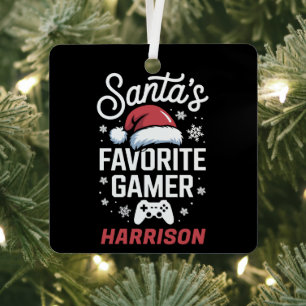 Santa's Favourite Gamer Personalized Gaming Xmas Metal Ornament
