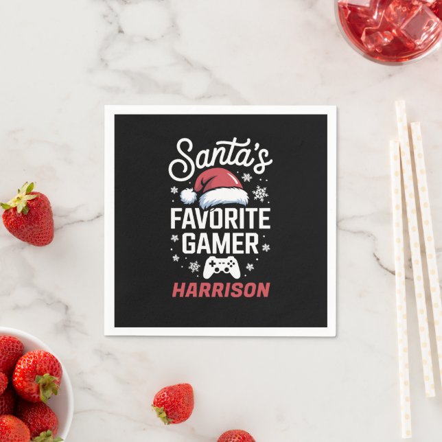 Santa's Favourite Gamer Personalized Gaming Xmas Napkin (Insitu)