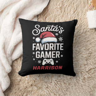 Santa's Favourite Gamer Personalized Gaming Xmas Throw Pillow