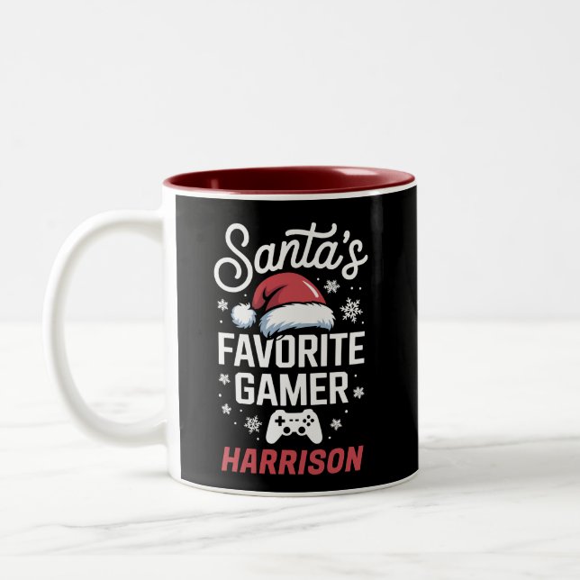 Santa's Favourite Gamer Personalized Gaming Xmas Two-Tone Coffee Mug (Left)