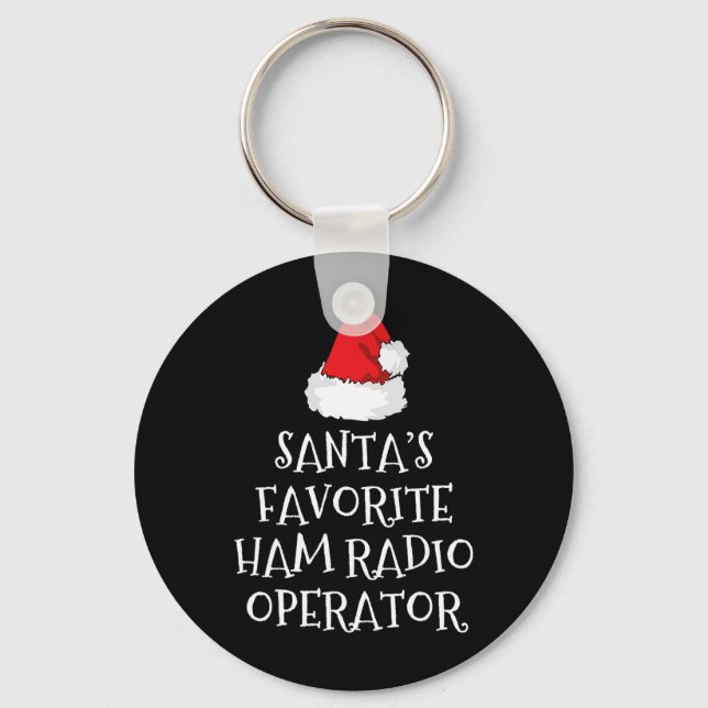 Santa's Favourite Ham Radio Operator Christmas Hat Keychain (Front)