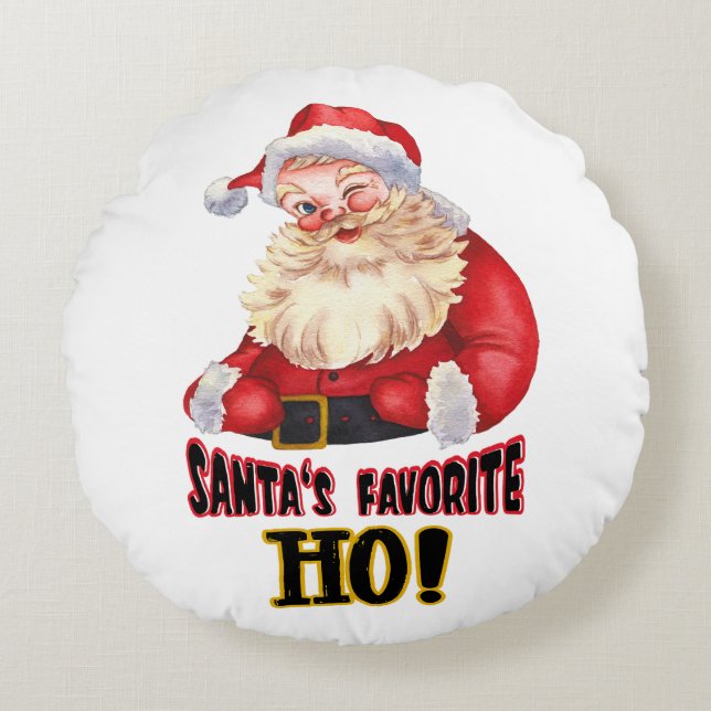 Santa's Favourite Ho Round Pillow (Front)