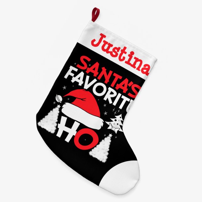 Santa's Favourite Ho with Name Large Christmas Stocking (Front (Hanging))