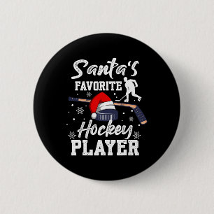 Santa's Favourite Hockey Player Christmas Pajama H 2 Inch Round Button