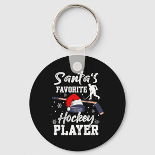 Santa's Favourite Hockey Player Christmas Pajama H Keychain