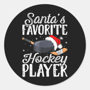 Santa's Favourite Hockey Player Fun Christmas Paja Classic Round Sticker