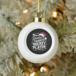 Santa's Favourite Hockey Player Pajama Christmas  Ceramic Ball Christmas Ornament