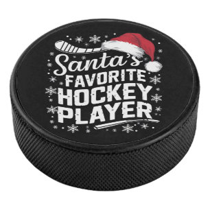 Santa's Favourite Hockey Player Pajama Christmas Hockey Puck