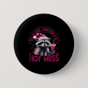 Santa's Favourite Hot Mess Christmas Funny Raccoon 2 Inch Round Button