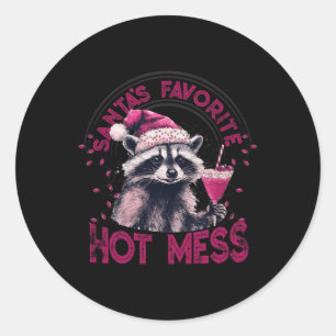 Santa's Favourite Hot Mess Christmas Funny Raccoon Classic Round Sticker