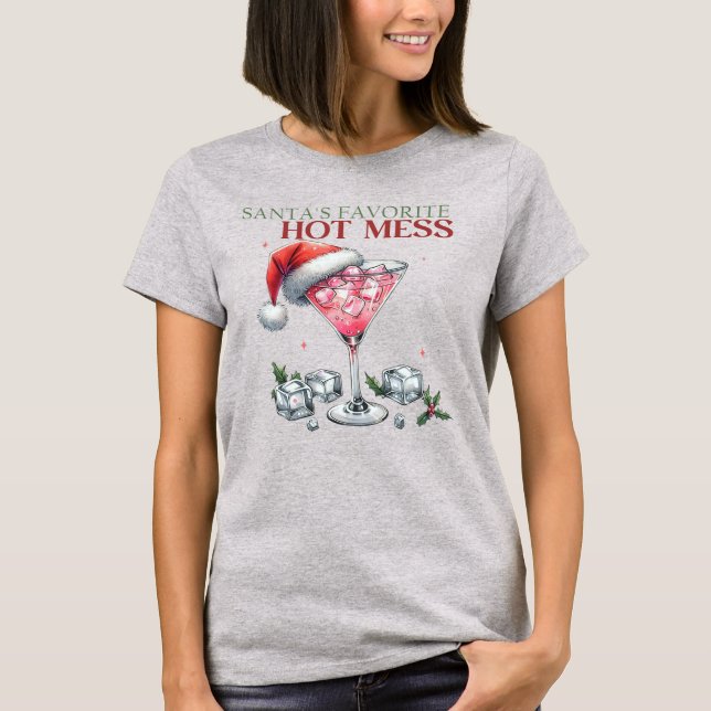 Santa's Favourite Hot Mess Martini Christmas T-Shirt (Front)