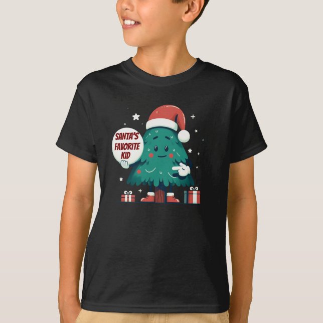 Santa's favourite kid Tree panel T-Shirt (Front)