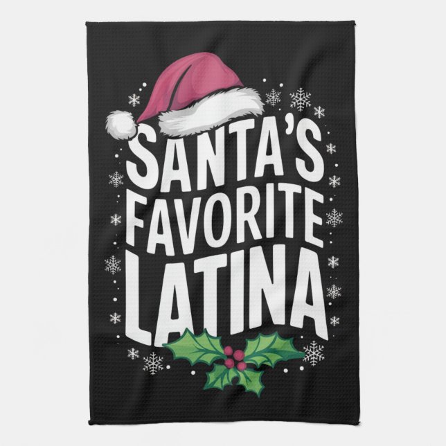 Santa's Favourite Latina Christmas Ugly Xmas Kitchen Towel (Vertical)