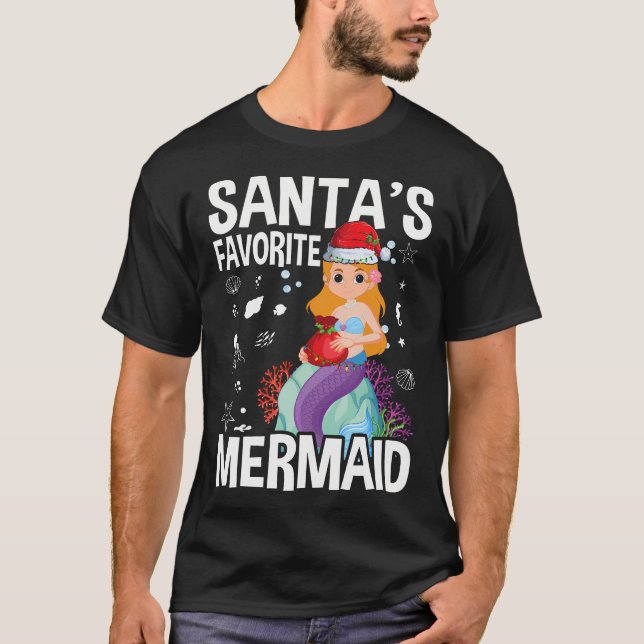 Santa'S Favourite Mermaid Christmas T-Shirt (Front)