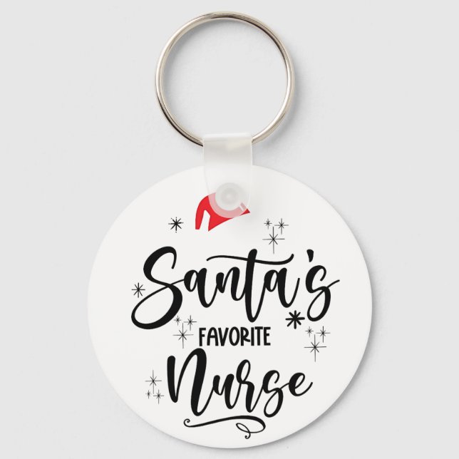 Santa's Favourite Nurse Christmas  Keychain (Front)