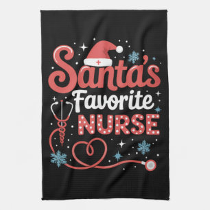Santa's Favourite Nurse Christmas Kitchen Towel