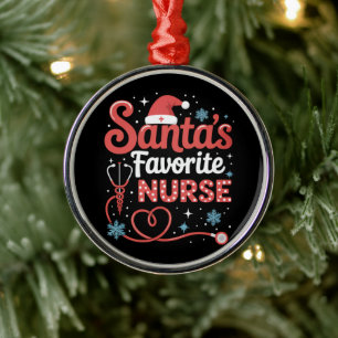 Santa's Favourite Nurse Christmas Metal Ornament