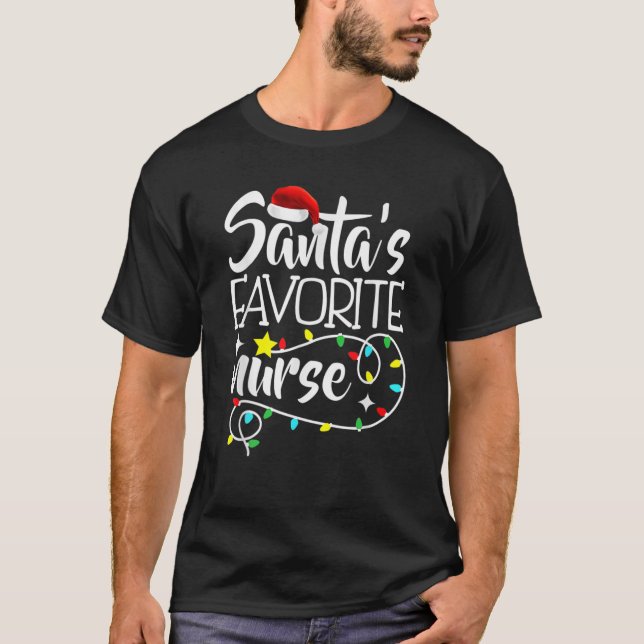 Santa's Favourite Nurse Christmas Pajama Lights Nu T-Shirt (Front)
