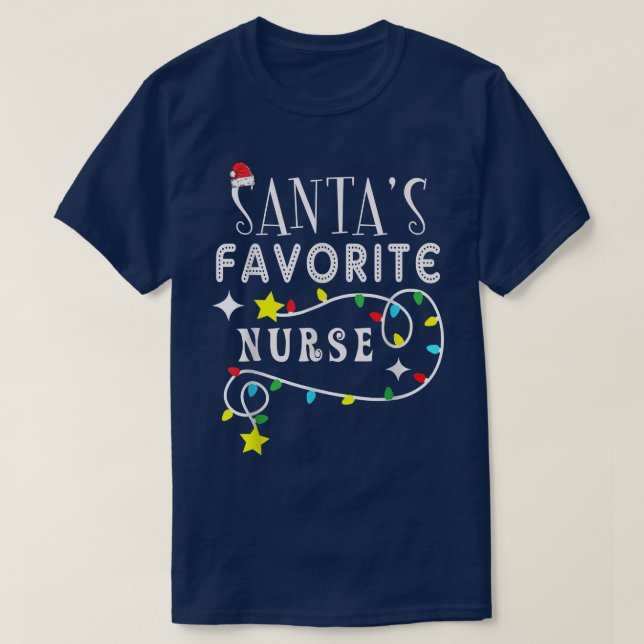 Santa's Favourite Nurse Christmas Pajama Lights Nu T-Shirt (Design Front)