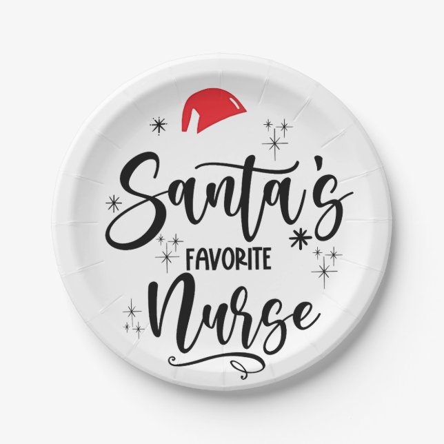 Santa's Favourite Nurse Christmas  Paper Plate (Front)