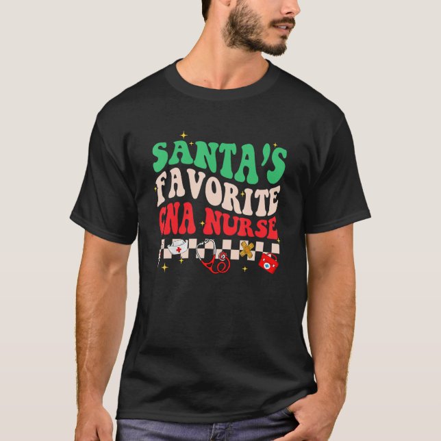 Santas Favourite Nurse  Christmas Xmas RN CNA Nurs T-Shirt (Front)