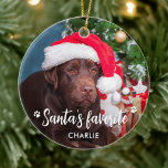 Santa's Favourite Pet Puppy Dog Photo Christmas    Ceramic Ornament<br><div class="desc">Santa's Favourite! Because of course the dog is santa's favourite! Decorate your tree or send a special gift with this super cute personalized custom pet photo holiday ornament. Add your puppy dog photo and personalize with name and year. Ornament is double sided, you can do different photos each side. COPYRIGHT...</div>