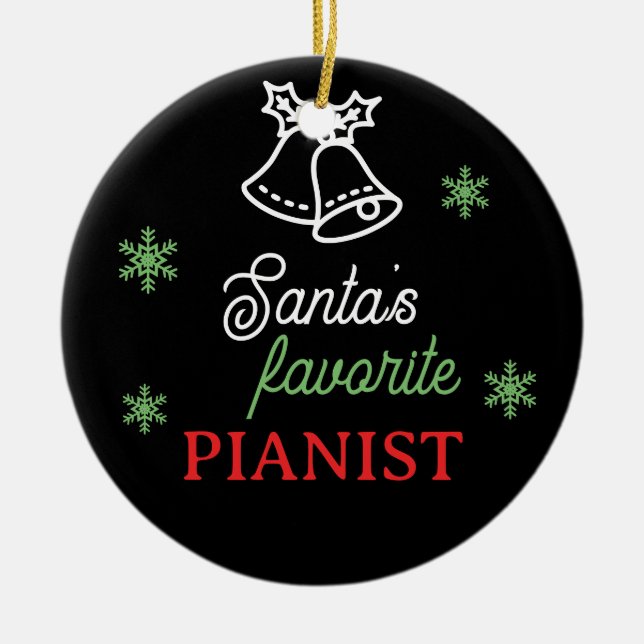 Santa's Favourite Pianist Photo Piano Key Black Ceramic Ornament (Front)