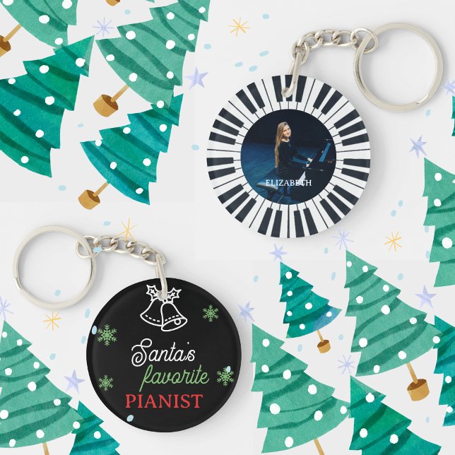 Santa's Favourite Pianist Photo Piano Key Black Keychain (Creator Uploaded)