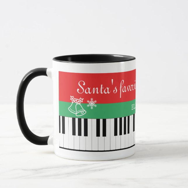 Santa's Favourite Piano Teacher Bell Christmas  Mug (Left)