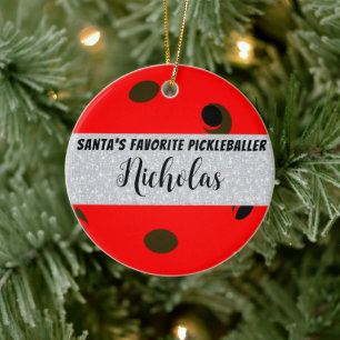 Santa's Favourite Pickleballer Personalized Photo Ceramic Ornament