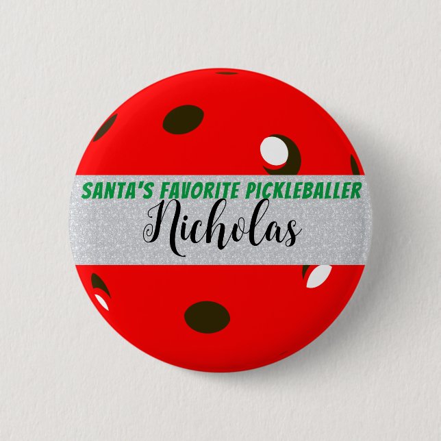 Santa's Favourite Pickleballer Red Pickleball 2 Inch Round Button (Front)