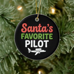 Santa's Favourite Pilot Christmas Aviation Airplan Ceramic Ornament