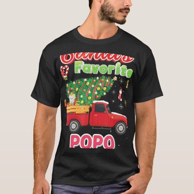 Santa's Favourite Popo Christmas Tree Truck Matchi T-Shirt (Front)