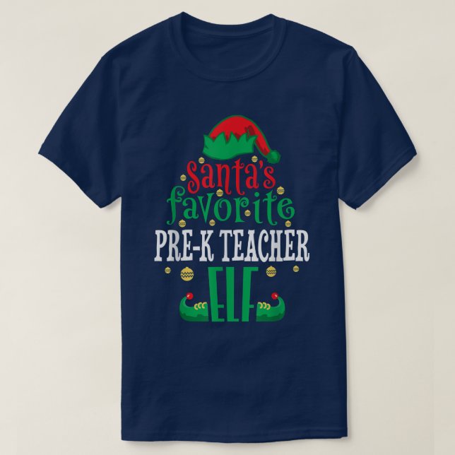Santa's Favourite PreK Teacher Elf Christmas Match T-Shirt (Design Front)