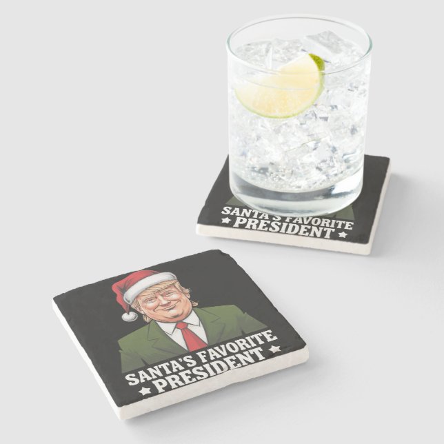 Santa's Favourite President Funny Trump Christmas Stone Coaster (Side)