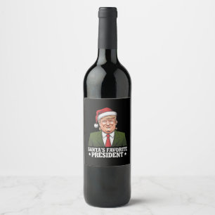 Santa's Favourite President Funny Trump Christmas Wine Label