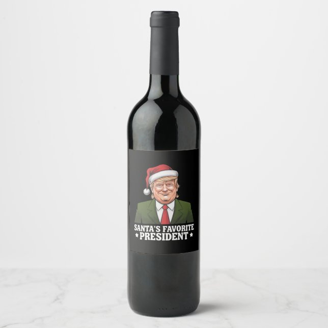 Santa's Favourite President Funny Trump Christmas Wine Label (Front)