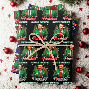 Santa's Favourite President   Trump Christmas Gift Wrapping Paper Sheet