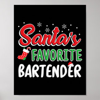 Santa's Favourite Rtender T Shirt Cute Xmas Party Poster